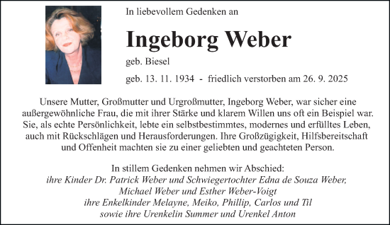 Traueranzeige von Ingeborg Weber von saarbruecker_zeitung