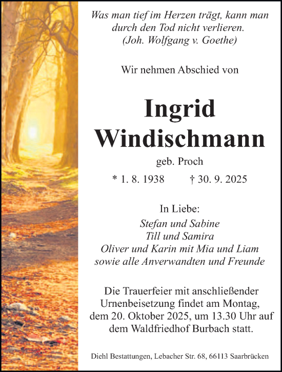 Traueranzeige von Ingrid Windischmann von saarbruecker_zeitung