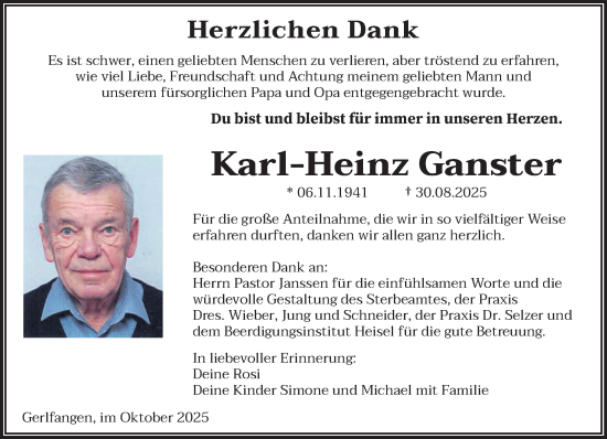 Traueranzeige von Karl-Heinz Ganster von saarbruecker_zeitung