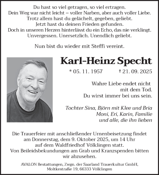 Traueranzeige von Karl-Heinz Specht von saarbruecker_zeitung
