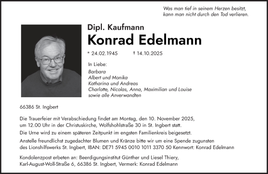 Traueranzeige von Konrad Edelmann von saarbruecker_zeitung