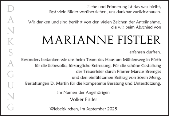 Traueranzeige von Marianne Fistler von saarbruecker_zeitung