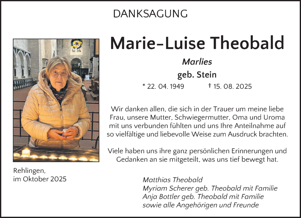  Traueranzeige für Marie-Luise Theobald vom 04.10.2025 aus saarbruecker_zeitung