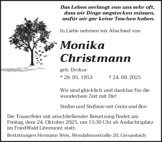 Traueranzeige von Monika Christmann von saarbruecker_zeitung