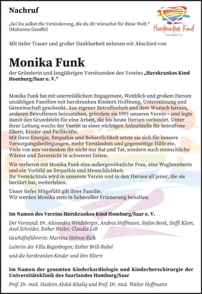  Traueranzeige für Monika Funk vom 25.10.2025 aus saarbruecker_zeitung