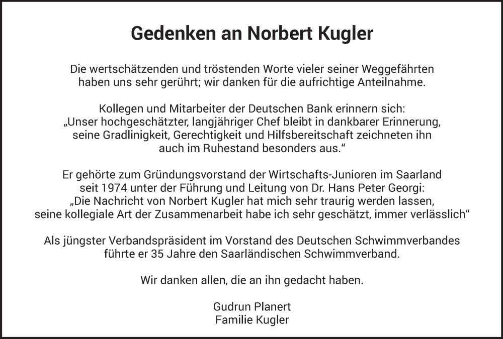  Traueranzeige für Norbert Kugler vom 04.10.2025 aus saarbruecker_zeitung