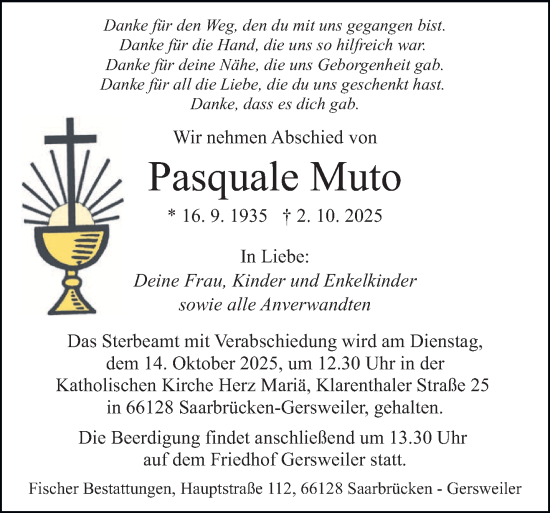 Traueranzeige von Pasquale Muto von saarbruecker_zeitung
