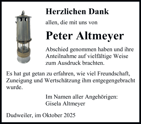 Traueranzeige von Peter Altmeyer von saarbruecker_zeitung