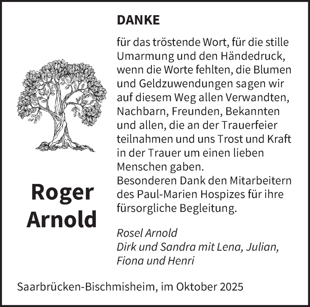  Traueranzeige für Roger Arnold vom 04.10.2025 aus saarbruecker_zeitung