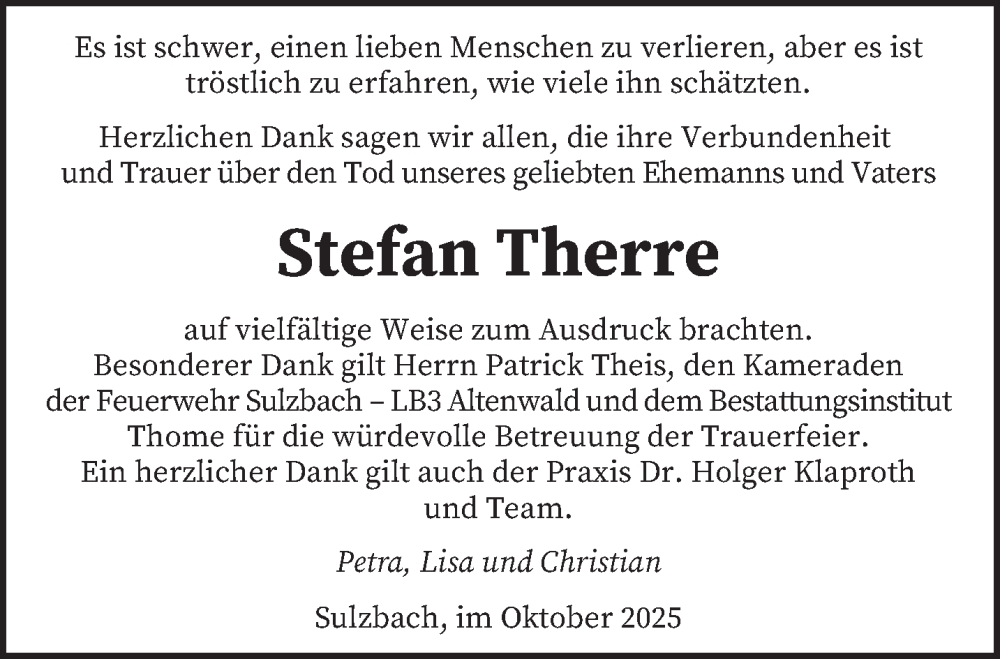  Traueranzeige für Stefan Therre vom 11.10.2025 aus saarbruecker_zeitung