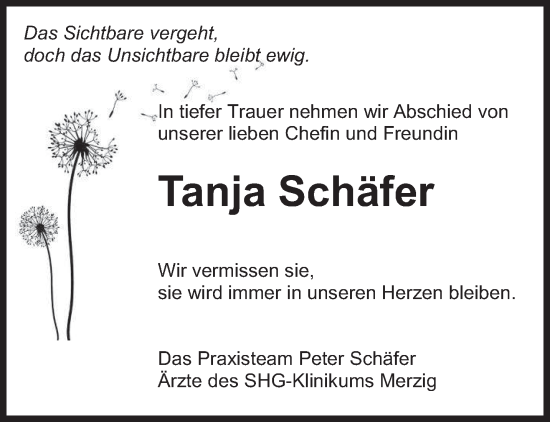 Traueranzeige von Tanja Schäfer von saarbruecker_zeitung