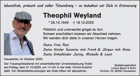Traueranzeige von Theophil Weyland von saarbruecker_zeitung