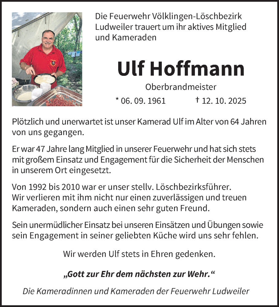  Traueranzeige für Ulf Hoffmann vom 18.10.2025 aus saarbruecker_zeitung
