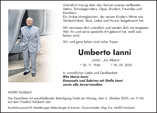 Traueranzeige von Umberto Ianni von saarbruecker_zeitung
