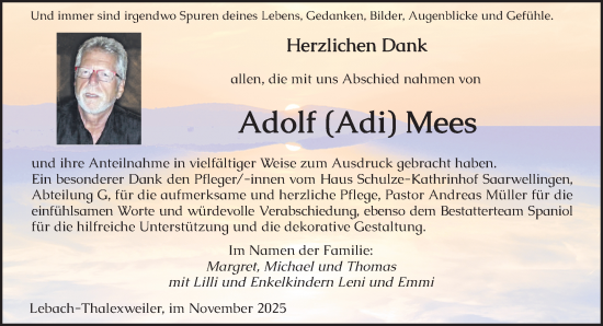 Traueranzeige von Adolf Mees von saarbruecker_zeitung