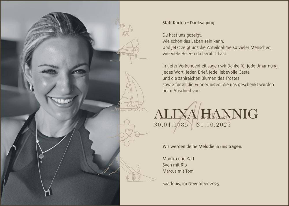  Traueranzeige für Alina Hannig vom 22.11.2025 aus saarbruecker_zeitung