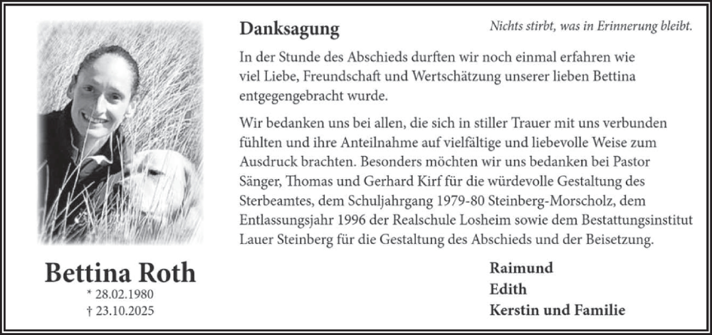  Traueranzeige für Bettina Roth vom 15.11.2025 aus saarbruecker_zeitung