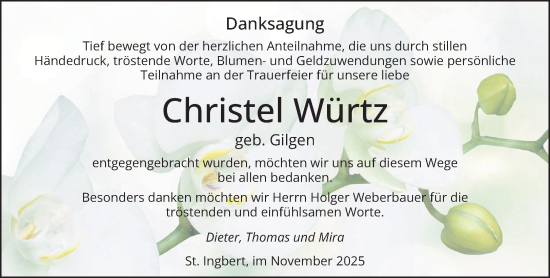 Traueranzeige von Christel Würtz von saarbruecker_zeitung