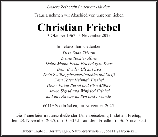 Traueranzeige von Christian Friebel von saarbruecker_zeitung