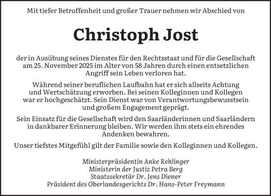 Traueranzeige von Christoph Jost von saarbruecker_zeitung