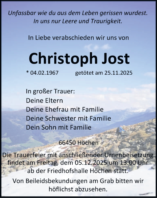 Traueranzeige von Christoph Jost von saarbruecker_zeitung