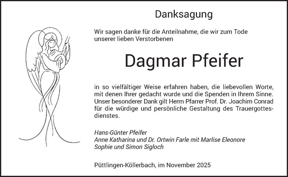  Traueranzeige für Dagmar Pfeifer vom 15.11.2025 aus saarbruecker_zeitung