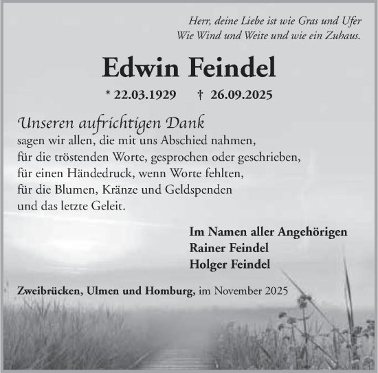 Traueranzeige von Edwin Feindel von saarbruecker_zeitung