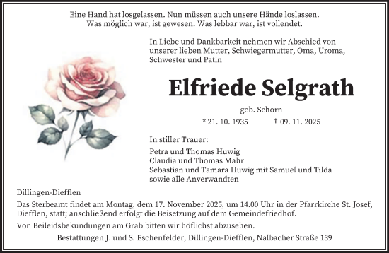 Traueranzeige von Elfriede Selgrath von saarbruecker_zeitung