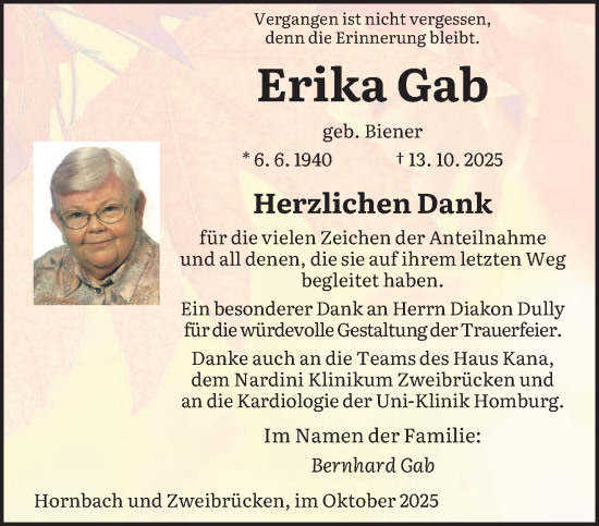Traueranzeige von Erika Gab von saarbruecker_zeitung