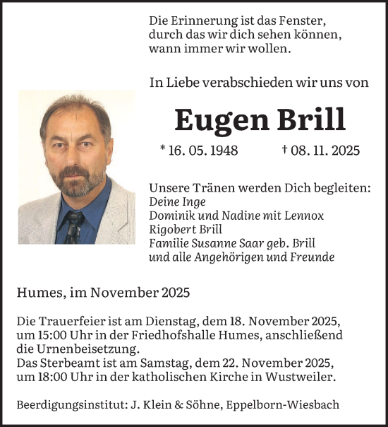 Traueranzeige von Eugen Brill von saarbruecker_zeitung