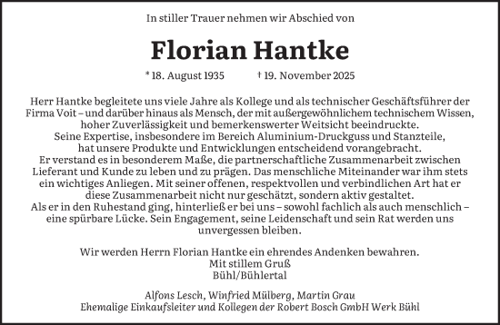 Traueranzeige von Florian Hantke von saarbruecker_zeitung