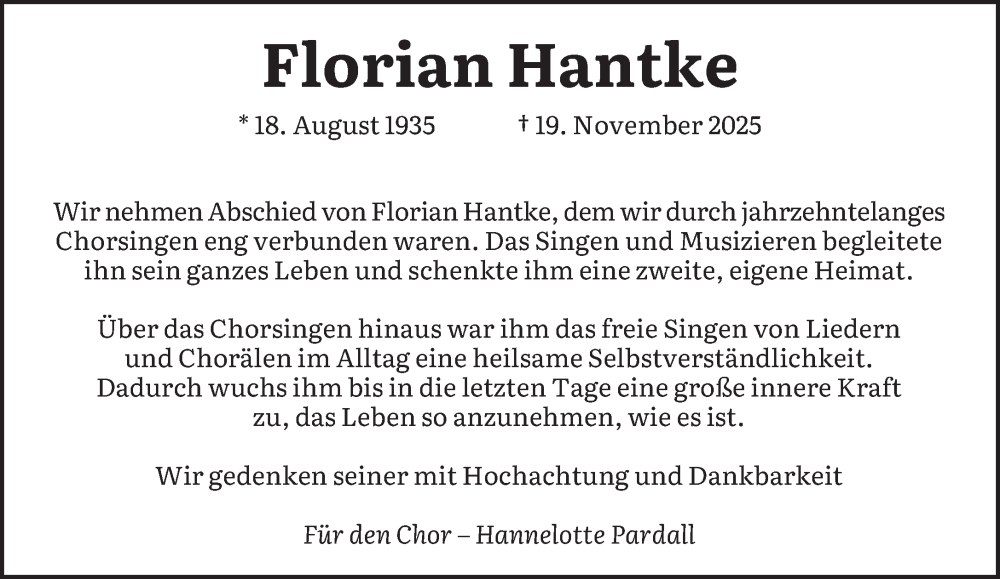  Traueranzeige für Florian Hantke vom 29.11.2025 aus saarbruecker_zeitung