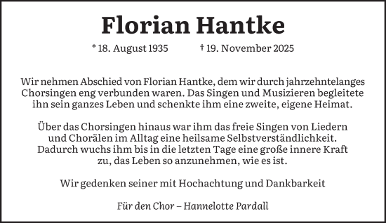 Traueranzeige von Florian Hantke von saarbruecker_zeitung