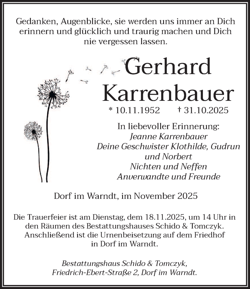  Traueranzeige für Gerhard Karrenbauer vom 08.11.2025 aus saarbruecker_zeitung