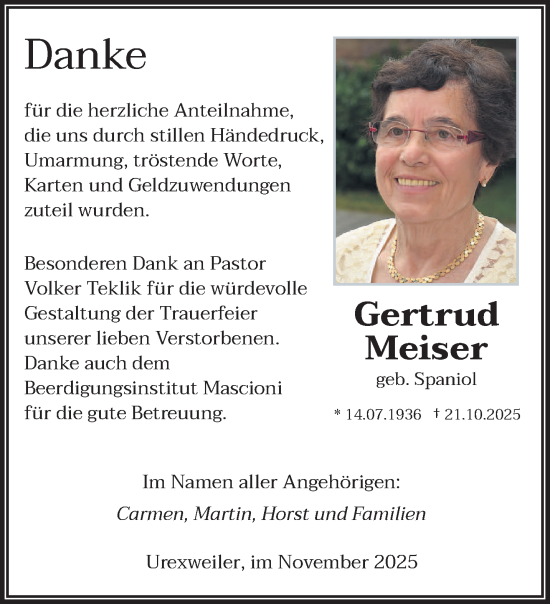 Traueranzeige von Gertrud Meiser von saarbruecker_zeitung
