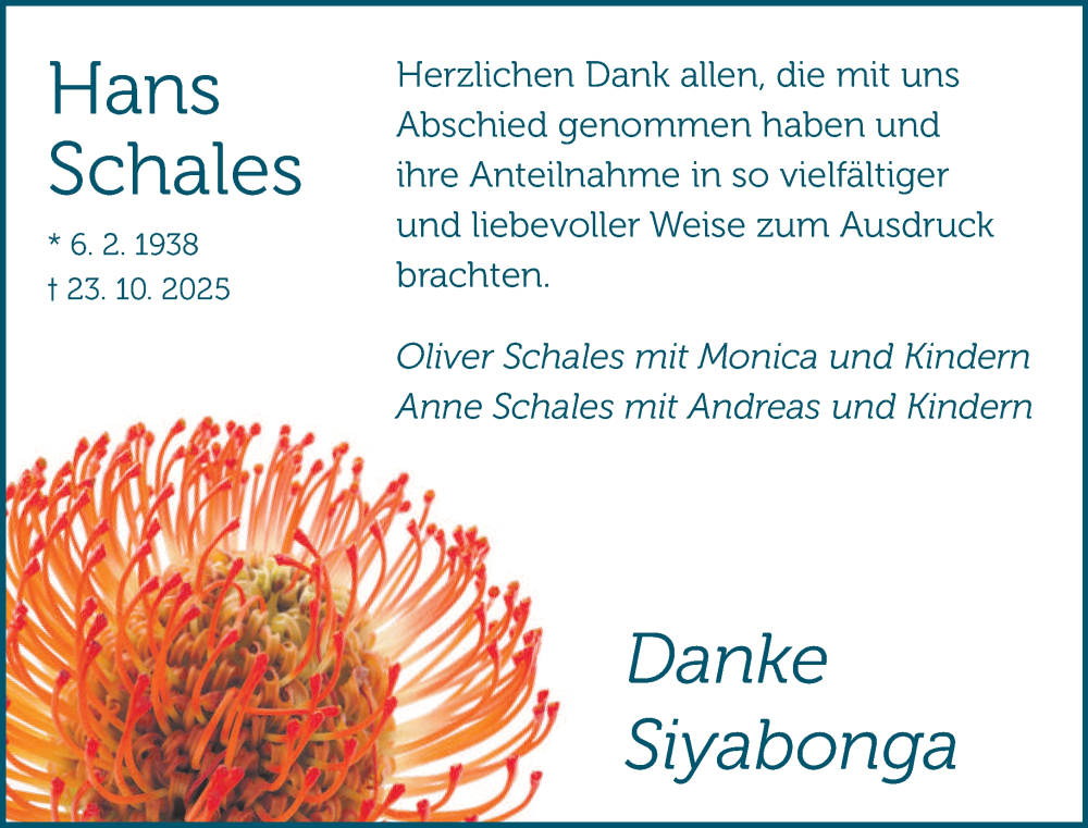  Traueranzeige für Hans Schales vom 15.11.2025 aus saarbruecker_zeitung