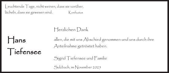 Traueranzeige von Hans Tiefensee von saarbruecker_zeitung