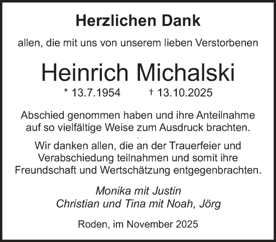 Traueranzeige von Heinrich Michalski von saarbruecker_zeitung