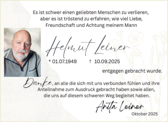 Traueranzeige von Helmut Leiner von saarbruecker_zeitung