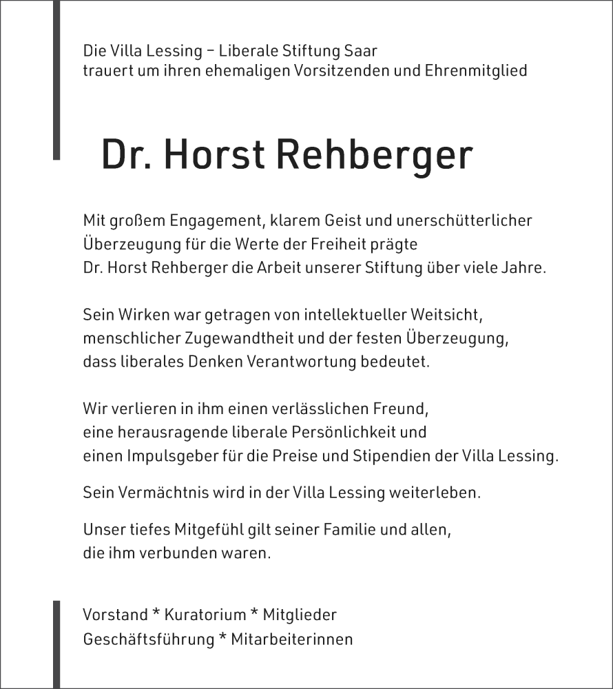  Traueranzeige für Horst Rehberger vom 31.10.2025 aus saarbruecker_zeitung