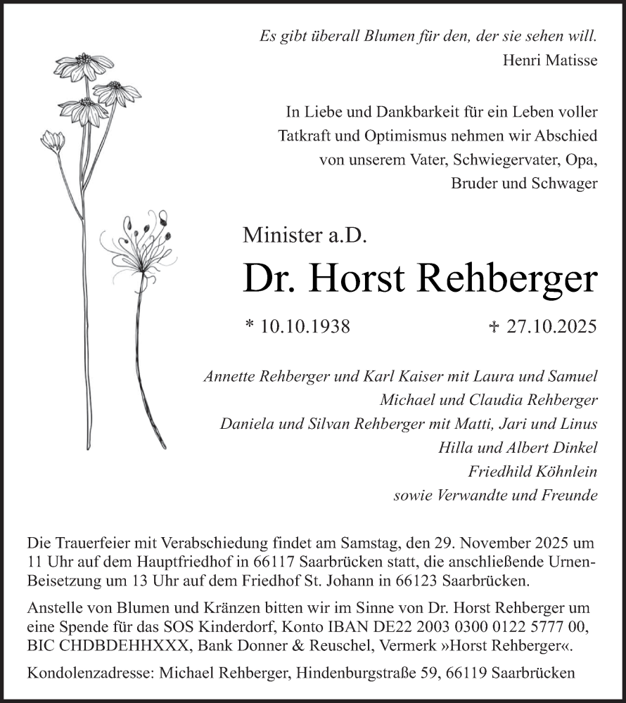  Traueranzeige für Horst Rehberger vom 31.10.2025 aus saarbruecker_zeitung