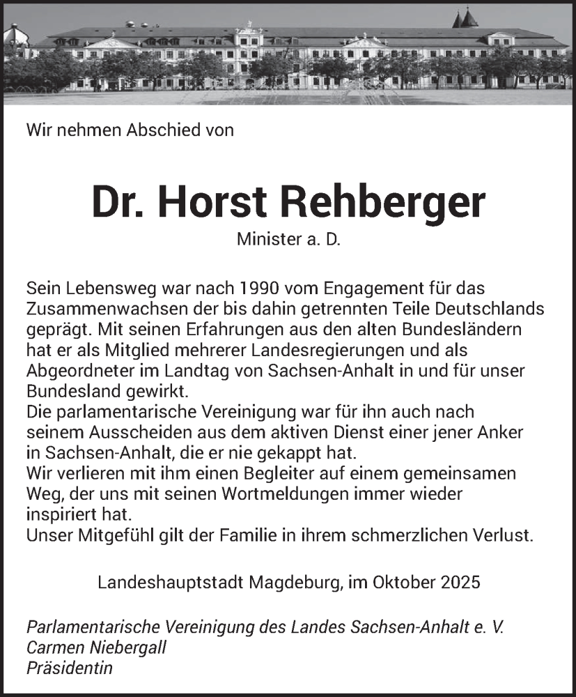  Traueranzeige für Horst Rehberger vom 29.11.2025 aus saarbruecker_zeitung