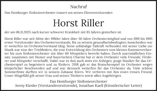 Traueranzeige von Horst Riller von saarbruecker_zeitung