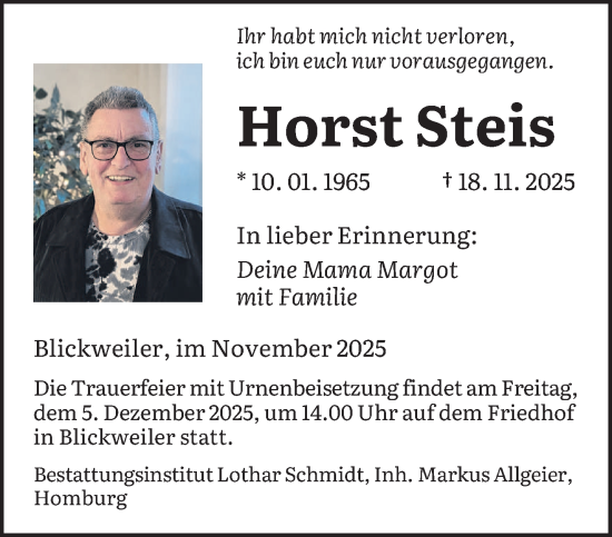 Traueranzeige von Horst Steis von saarbruecker_zeitung