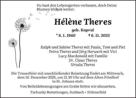 Traueranzeige von Hélène Theres von saarbruecker_zeitung
