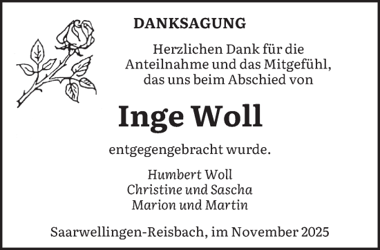 Traueranzeige von Inge Woll von saarbruecker_zeitung