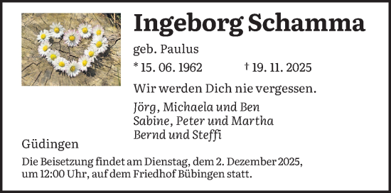 Traueranzeige von Ingeborg Schamma von saarbruecker_zeitung