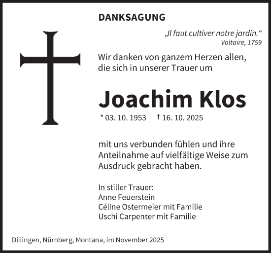 Traueranzeige von Joachim Klos von saarbruecker_zeitung