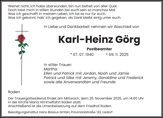 Traueranzeige von Karl-Heinz Görg von saarbruecker_zeitung