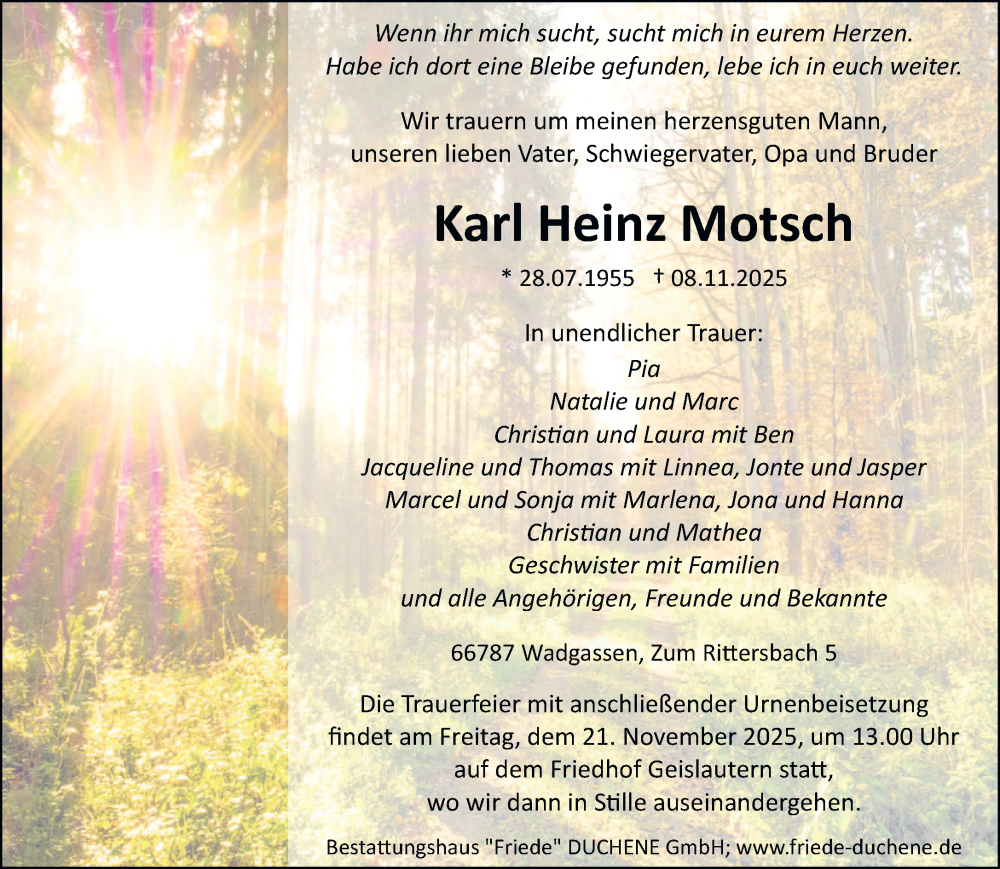  Traueranzeige für Karl Heinz Motsch vom 15.11.2025 aus saarbruecker_zeitung